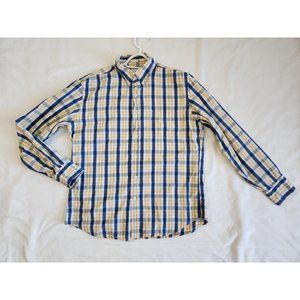 Men's J. Crew Shirtings Washed Plaid Tailored Fit Shirt Cotton LARGE blue Yellow